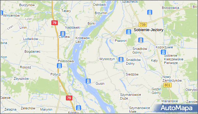 mapa Wysoczyn gmina Sobienie-Jeziory, Wysoczyn gmina Sobienie-Jeziory na mapie Targeo