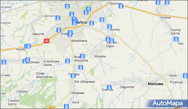 mapa Wysoka gmina Łańcut, Wysoka gmina Łańcut na mapie Targeo