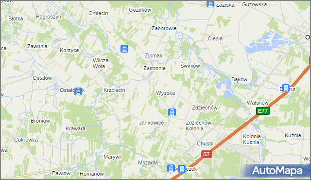 mapa Wysoka gmina Szydłowiec, Wysoka gmina Szydłowiec na mapie Targeo