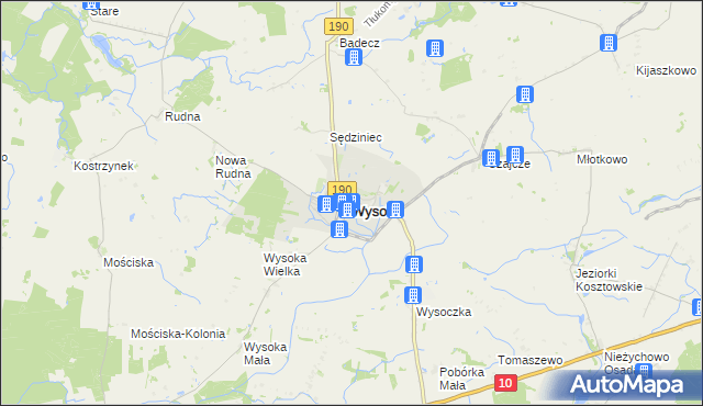 mapa Wysoka powiat pilski, Wysoka powiat pilski na mapie Targeo