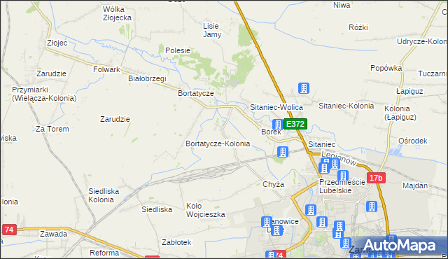 mapa Wysokie gmina Zamość, Wysokie gmina Zamość na mapie Targeo