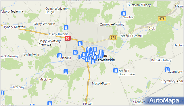 mapa Wysokie Mazowieckie, Wysokie Mazowieckie na mapie Targeo