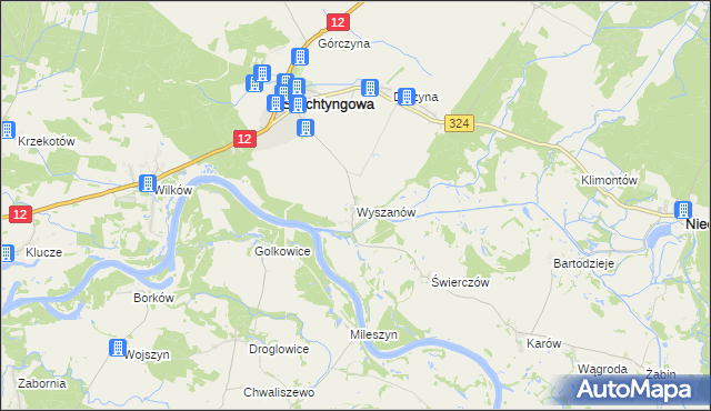 mapa Wyszanów gmina Szlichtyngowa, Wyszanów gmina Szlichtyngowa na mapie Targeo