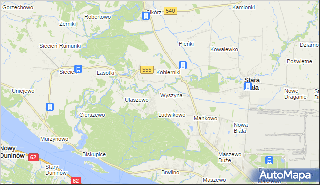 mapa Wyszyna gmina Stara Biała, Wyszyna gmina Stara Biała na mapie Targeo