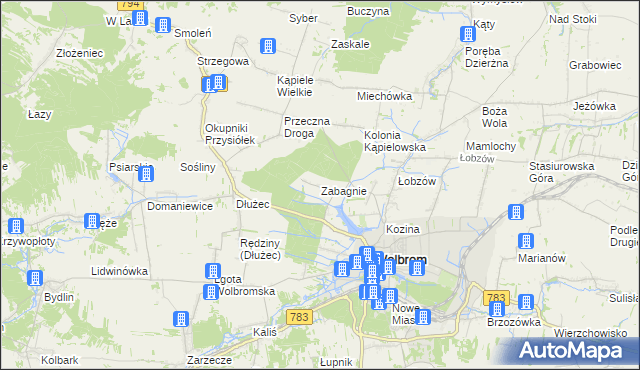 mapa Zabagnie gmina Wolbrom, Zabagnie gmina Wolbrom na mapie Targeo