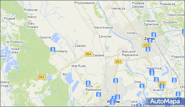 mapa Zabawa gmina Radłów, Zabawa gmina Radłów na mapie Targeo