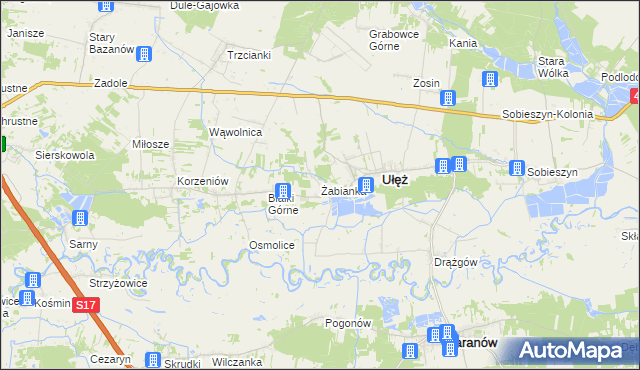 mapa Żabianka gmina Ułęż, Żabianka gmina Ułęż na mapie Targeo