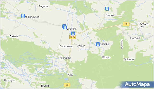 mapa Żabice gmina Chocianów, Żabice gmina Chocianów na mapie Targeo