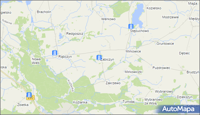 mapa Żabiczyn gmina Mieścisko, Żabiczyn gmina Mieścisko na mapie Targeo