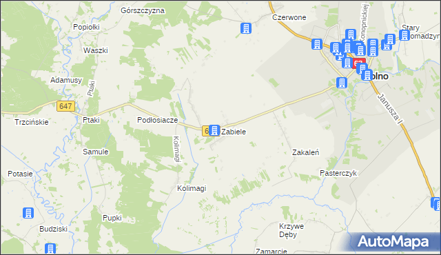 mapa Zabiele gmina Kolno, Zabiele gmina Kolno na mapie Targeo