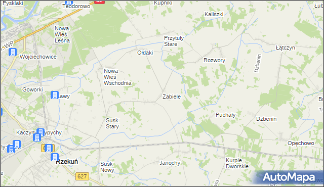 mapa Zabiele gmina Rzekuń, Zabiele gmina Rzekuń na mapie Targeo