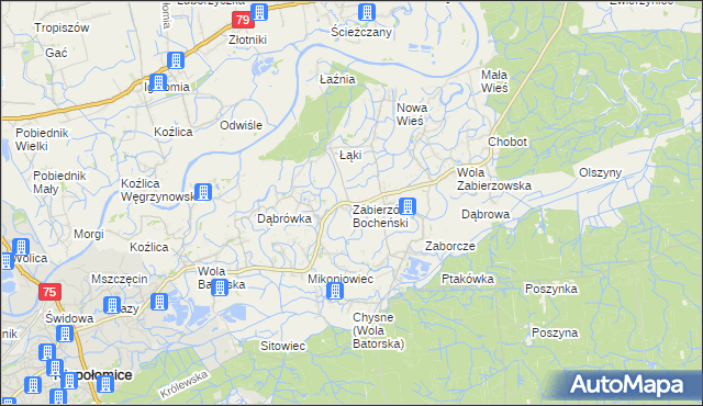 mapa Zabierzów Bocheński, Zabierzów Bocheński na mapie Targeo