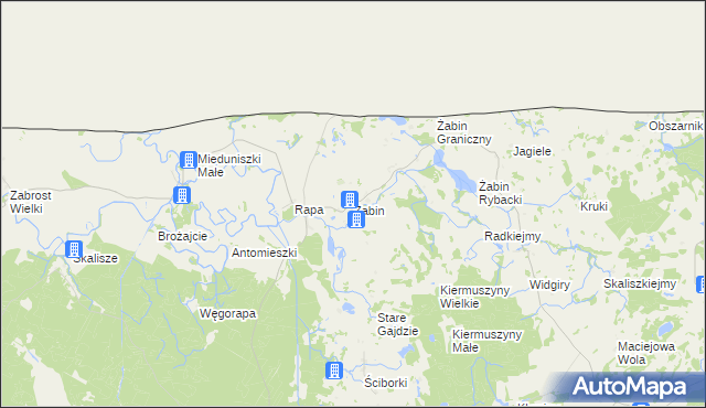 mapa Żabin gmina Banie Mazurskie, Żabin gmina Banie Mazurskie na mapie Targeo