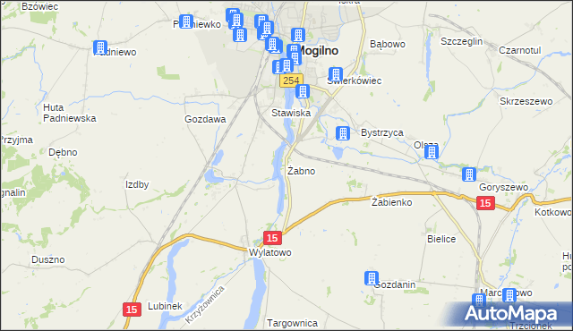 mapa Żabno gmina Mogilno, Żabno gmina Mogilno na mapie Targeo
