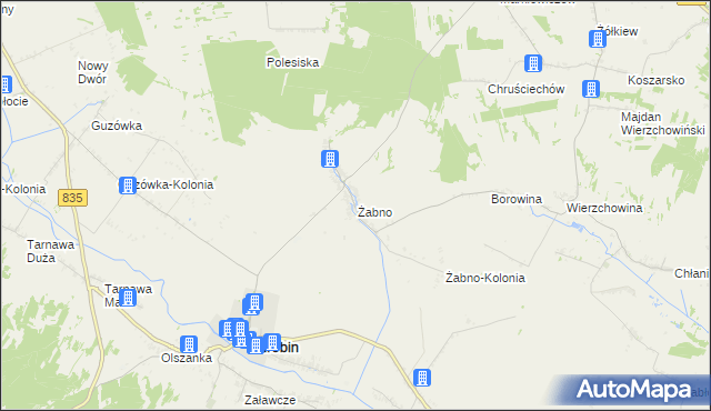 mapa Żabno gmina Turobin, Żabno gmina Turobin na mapie Targeo