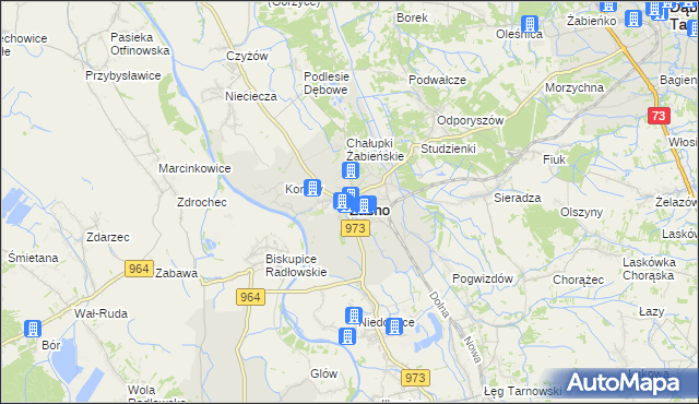mapa Żabno powiat tarnowski, Żabno powiat tarnowski na mapie Targeo