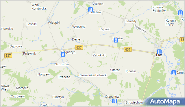 mapa Żabokliki gmina Korytnica, Żabokliki gmina Korytnica na mapie Targeo