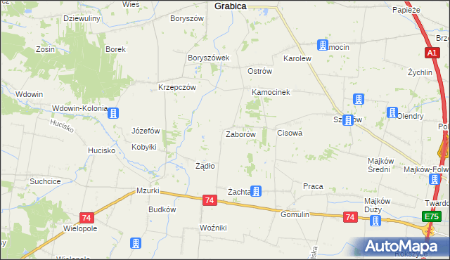 mapa Zaborów gmina Grabica, Zaborów gmina Grabica na mapie Targeo