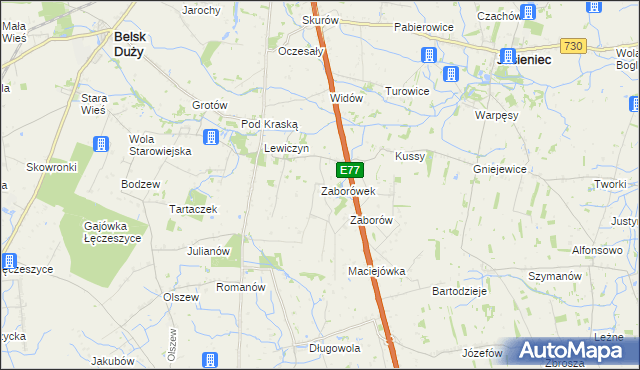 mapa Zaborówek gmina Belsk Duży, Zaborówek gmina Belsk Duży na mapie Targeo
