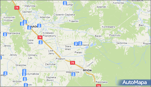 mapa Zaborowice gmina Mniów, Zaborowice gmina Mniów na mapie Targeo