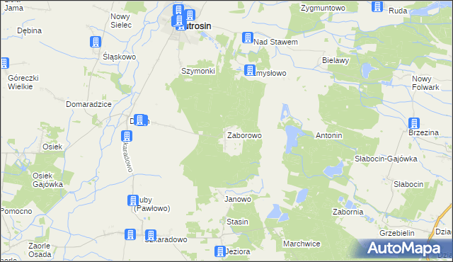 mapa Zaborowo gmina Jutrosin, Zaborowo gmina Jutrosin na mapie Targeo