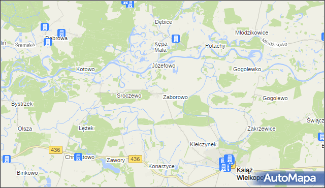 mapa Zaborowo gmina Książ Wielkopolski, Zaborowo gmina Książ Wielkopolski na mapie Targeo