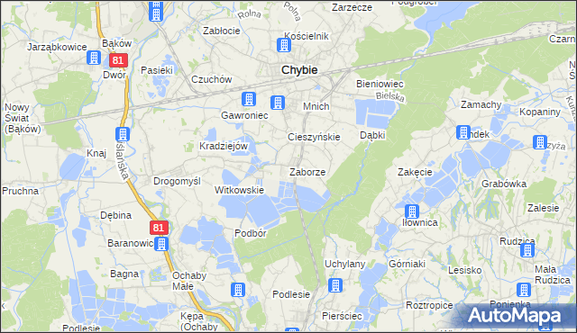 mapa Zaborze gmina Chybie, Zaborze gmina Chybie na mapie Targeo