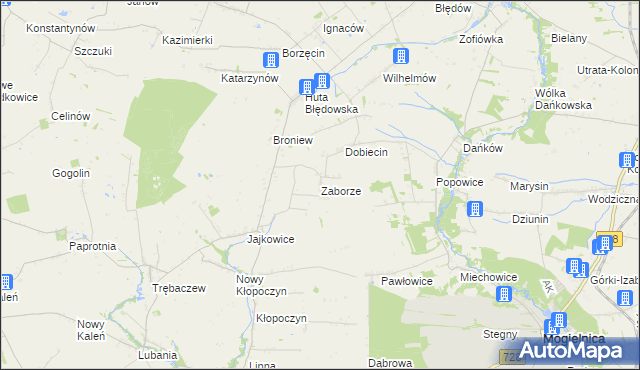 mapa Zaborze gmina Sadkowice, Zaborze gmina Sadkowice na mapie Targeo