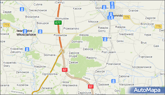 mapa Zaborze gmina Słomniki, Zaborze gmina Słomniki na mapie Targeo