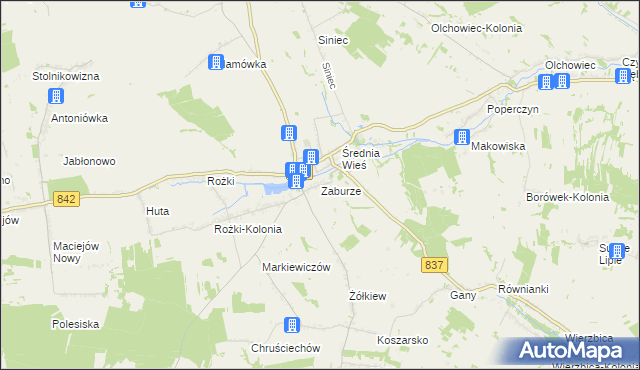 mapa Zaburze gmina Żółkiewka, Zaburze gmina Żółkiewka na mapie Targeo