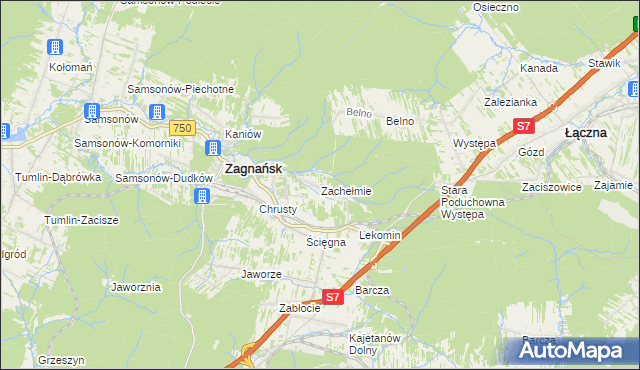 mapa Zachełmie gmina Zagnańsk, Zachełmie gmina Zagnańsk na mapie Targeo