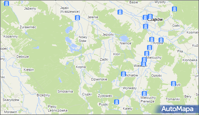 mapa Zadki gmina Czajków, Zadki gmina Czajków na mapie Targeo