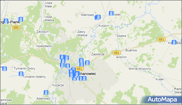 mapa Zadobrze gmina Ciechanowiec, Zadobrze gmina Ciechanowiec na mapie Targeo