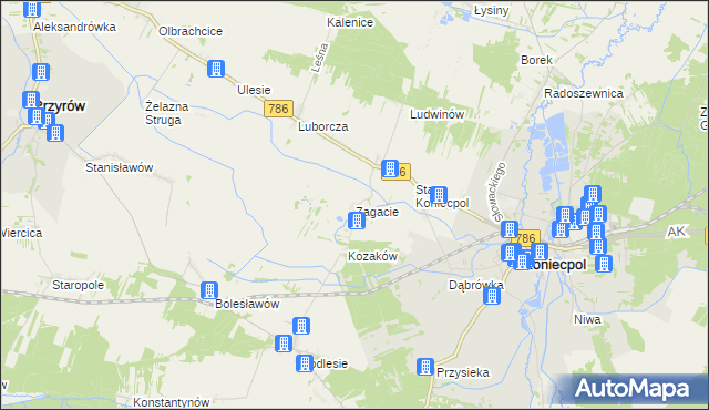 mapa Zagacie gmina Koniecpol, Zagacie gmina Koniecpol na mapie Targeo