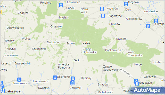 mapa Zagaje Dębiańskie, Zagaje Dębiańskie na mapie Targeo