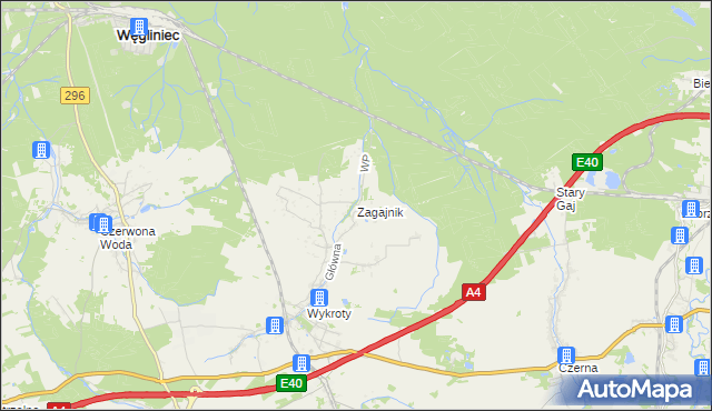 mapa Zagajnik gmina Nowogrodziec, Zagajnik gmina Nowogrodziec na mapie Targeo