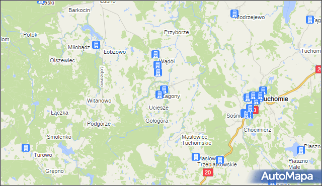 mapa Zagony gmina Tuchomie, Zagony gmina Tuchomie na mapie Targeo