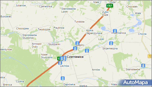 mapa Zagóry gmina Czerniewice, Zagóry gmina Czerniewice na mapie Targeo
