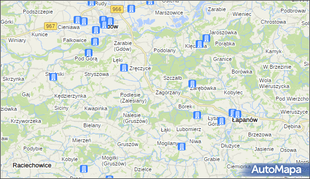 mapa Zagórzany gmina Gdów, Zagórzany gmina Gdów na mapie Targeo