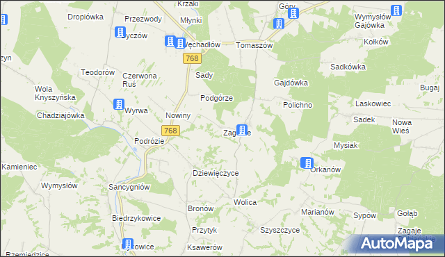 mapa Zagórze gmina Działoszyce, Zagórze gmina Działoszyce na mapie Targeo