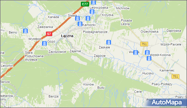 mapa Zagórze gmina Łączna, Zagórze gmina Łączna na mapie Targeo