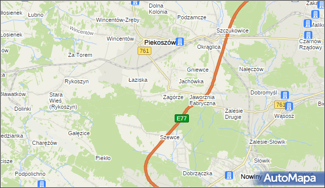 mapa Zagórze gmina Piekoszów, Zagórze gmina Piekoszów na mapie Targeo