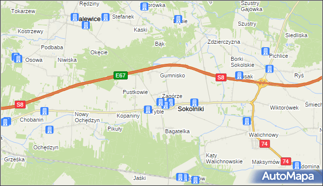 mapa Zagórze gmina Sokolniki, Zagórze gmina Sokolniki na mapie Targeo