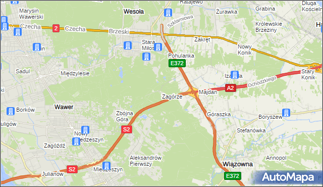 mapa Zagórze gmina Wiązowna, Zagórze gmina Wiązowna na mapie Targeo