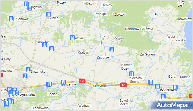 mapa Zagórze gmina Wieniawa, Zagórze gmina Wieniawa na mapie Targeo