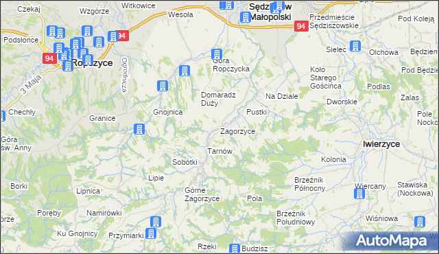 mapa Zagorzyce gmina Sędziszów Małopolski, Zagorzyce gmina Sędziszów Małopolski na mapie Targeo