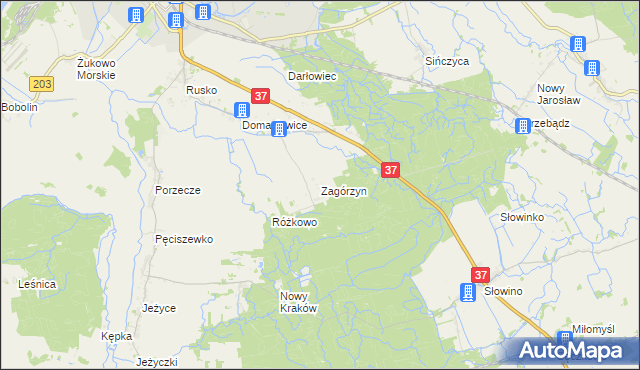 mapa Zagórzyn gmina Darłowo, Zagórzyn gmina Darłowo na mapie Targeo