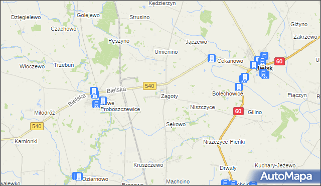 mapa Zągoty, Zągoty na mapie Targeo