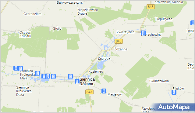 mapa Zagroda gmina Siennica Różana, Zagroda gmina Siennica Różana na mapie Targeo