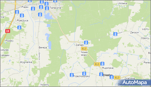 mapa Zahajki gmina Drelów, Zahajki gmina Drelów na mapie Targeo